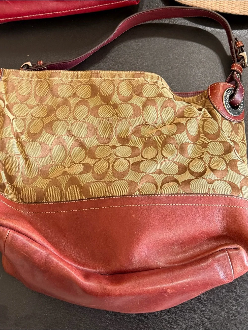 Coach Brown Signature Canvas Hobo with Rust Leather Trim